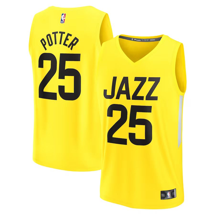 Men Utah Jazz 25 Micah Potter Fanatics Branded Yellow Fast Break Player NBA Jersey